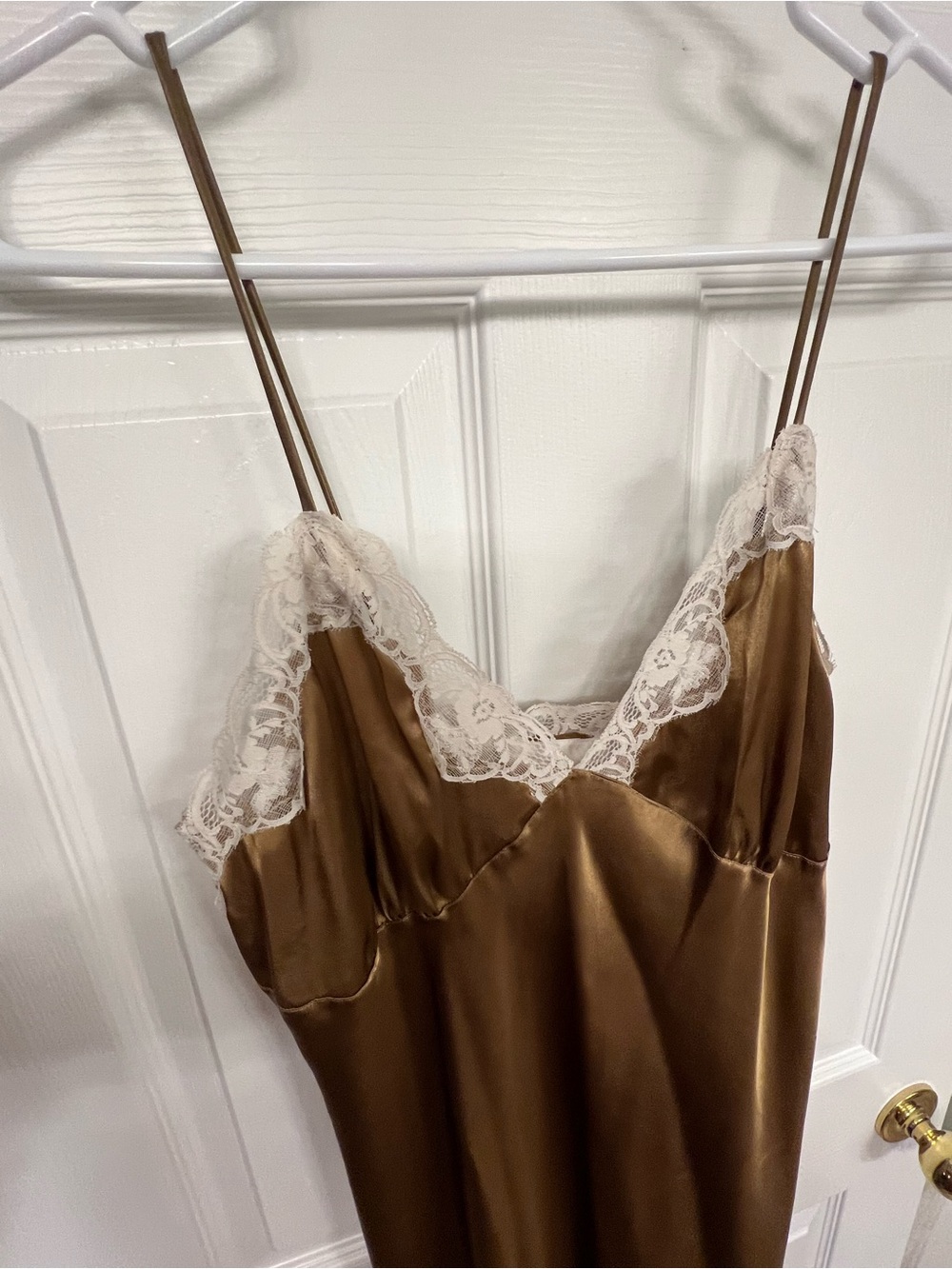 delicates Satin Slip Dress with Cream Lace Trim - Picture 3 of 5